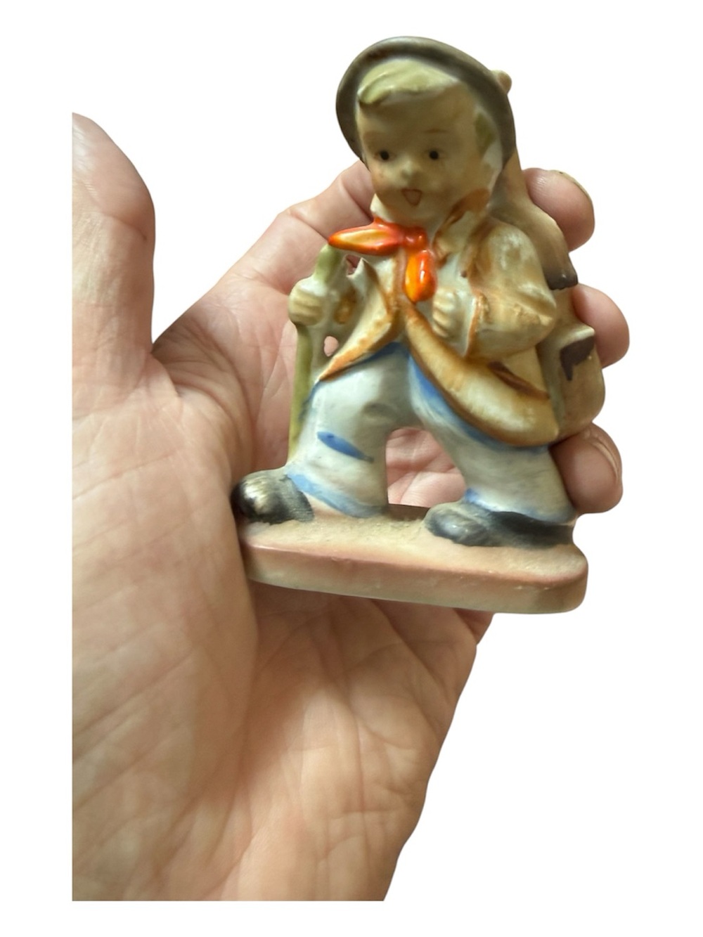 Vintage-Style Ceramic Boy Figurine in Cream, Blue and Orange “The Fiddler” - Picture 1 of 4
